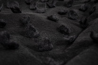 Rare Biche de Bere black boiled wool dress with 3D tufted wool pompom details