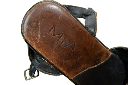 90s Mia brown leather wood split sole chunky platform clogs - Made in Brazil
