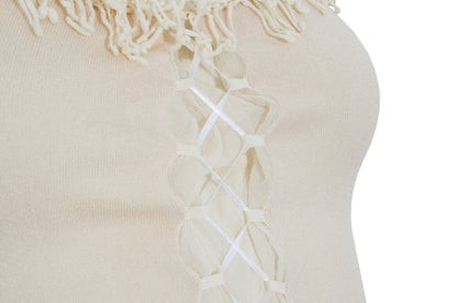2000s Italian designer soft knit corset style tank top with silk inserts