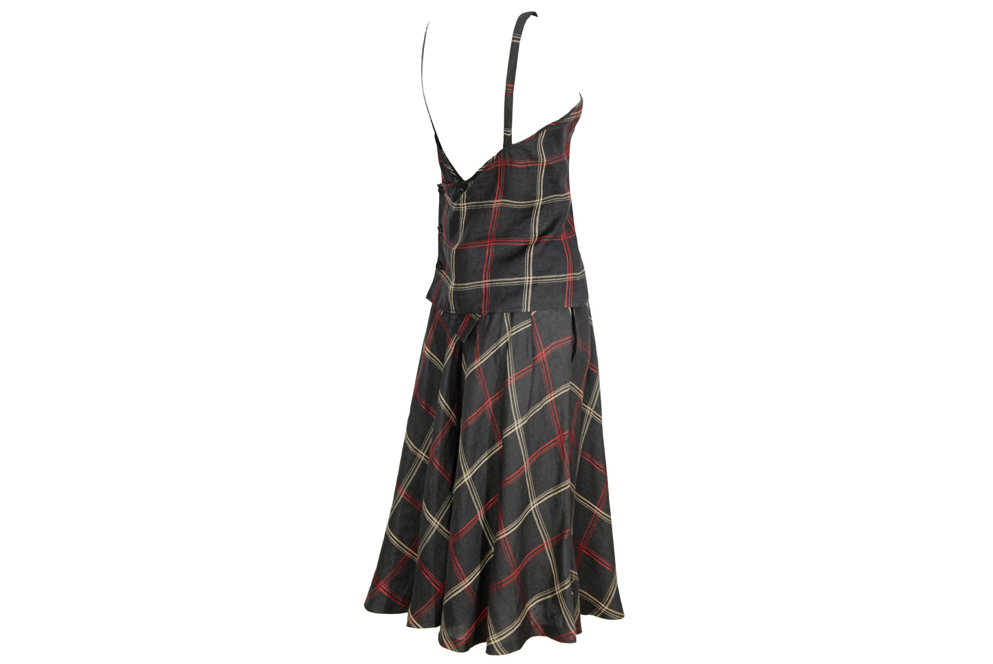 Vintage linen checkered two piece top and skirt set / Made in Italy