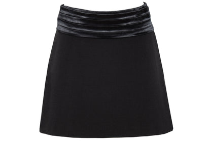 F/W 2001 Simultaneous black mini wrap skirt with pleated satin cummerbund waistband