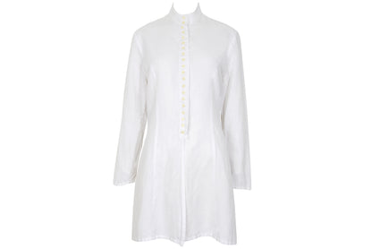 90s minimalist white cotton shirt with multi-button closure and stand collar