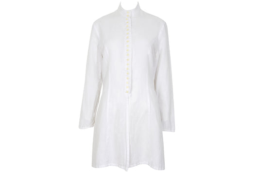 90s minimalist white cotton shirt with multi-button closure and stand collar