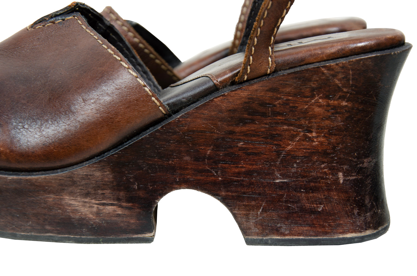 90s Mia brown leather wood split sole chunky platform clogs - Made in Brazil