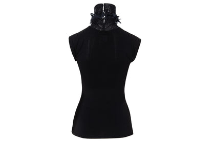 2000s Gianfranco Ferré black sheer mesh high neck sleeveless top