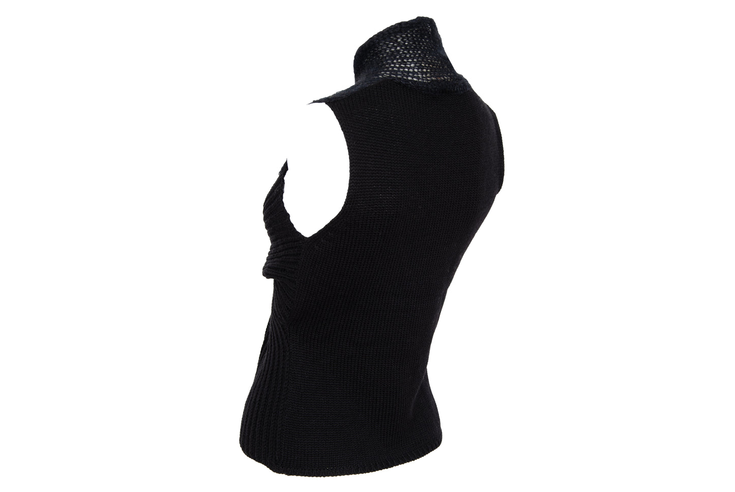 2000s avant garde black fuzzy mohair deformed knit cut out sleeveless top - Italian vintage