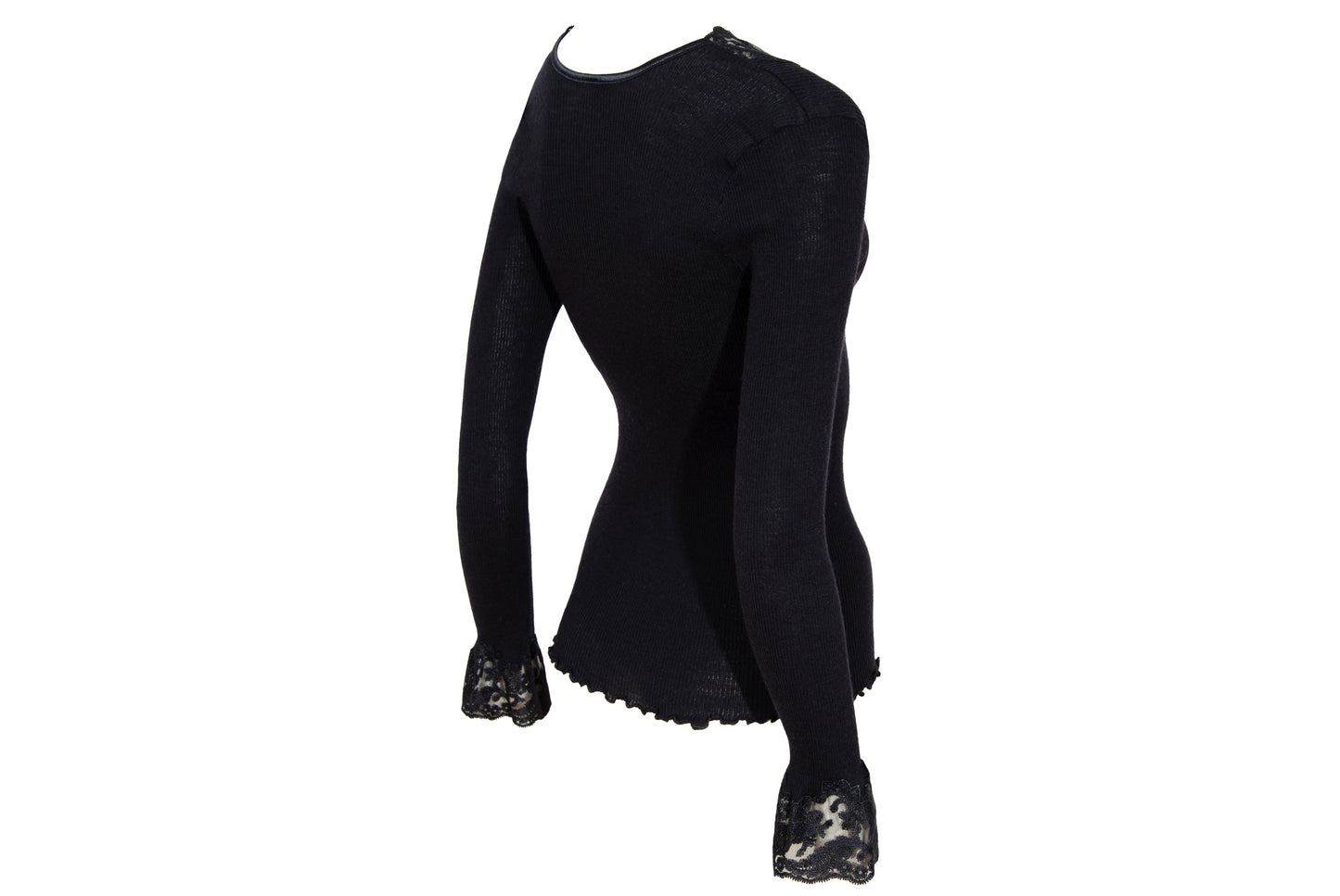 Vintage silk and wool sheer lace plunging neckline long sleeves top / Made in Italy