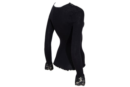Vintage silk and wool sheer lace plunging neckline long sleeves top / Made in Italy