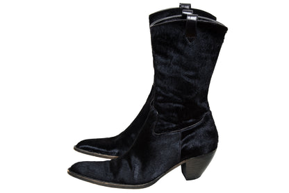 Vintage Italian black pony hair western boots - Genuine leather – Made in Italy