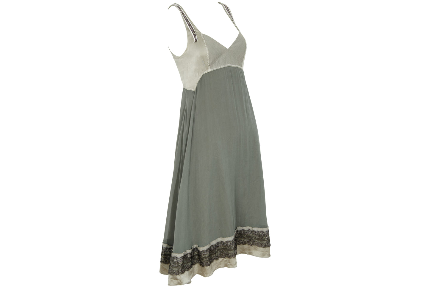 2000s Italian brand silk empire waist dress with lace trim - Made in Italy