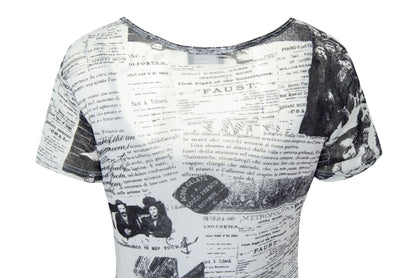 Vintage 90s French brand sheer mesh maxi dress with newspaper collage print