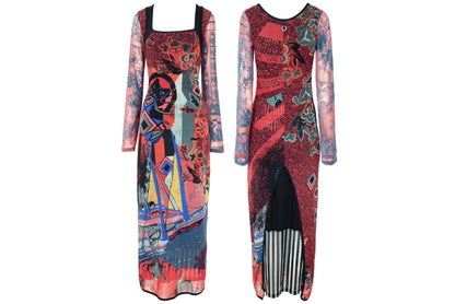 2000s Save The Queen abstract colorful print maxi dress - Made in Italy - M