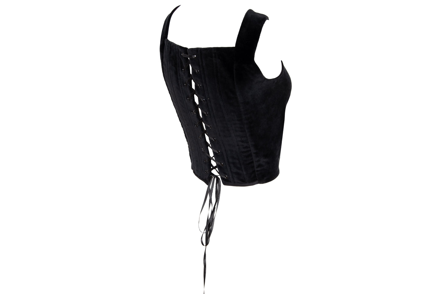 1990s Nicole Cadine black velvet corset with crystal beads and lace-up back