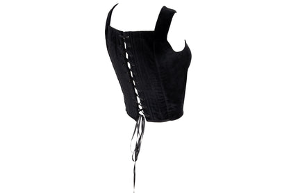 1990s Nicole Cadine black velvet corset with crystal beads and lace-up back