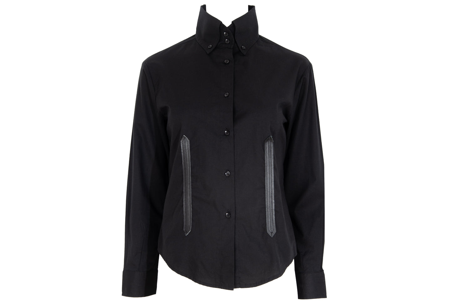 Vintage Collection Privée..? black cotton and leather button up shirt / Made in Italy