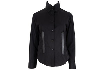 Vintage Collection Privée..? black cotton and leather button up shirt / Made in Italy