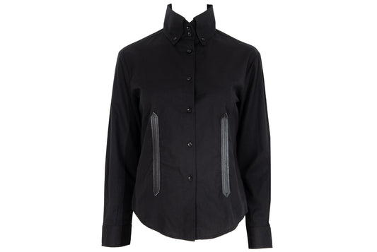 Vintage Collection Privée..? black cotton and leather button up shirt / Made in Italy