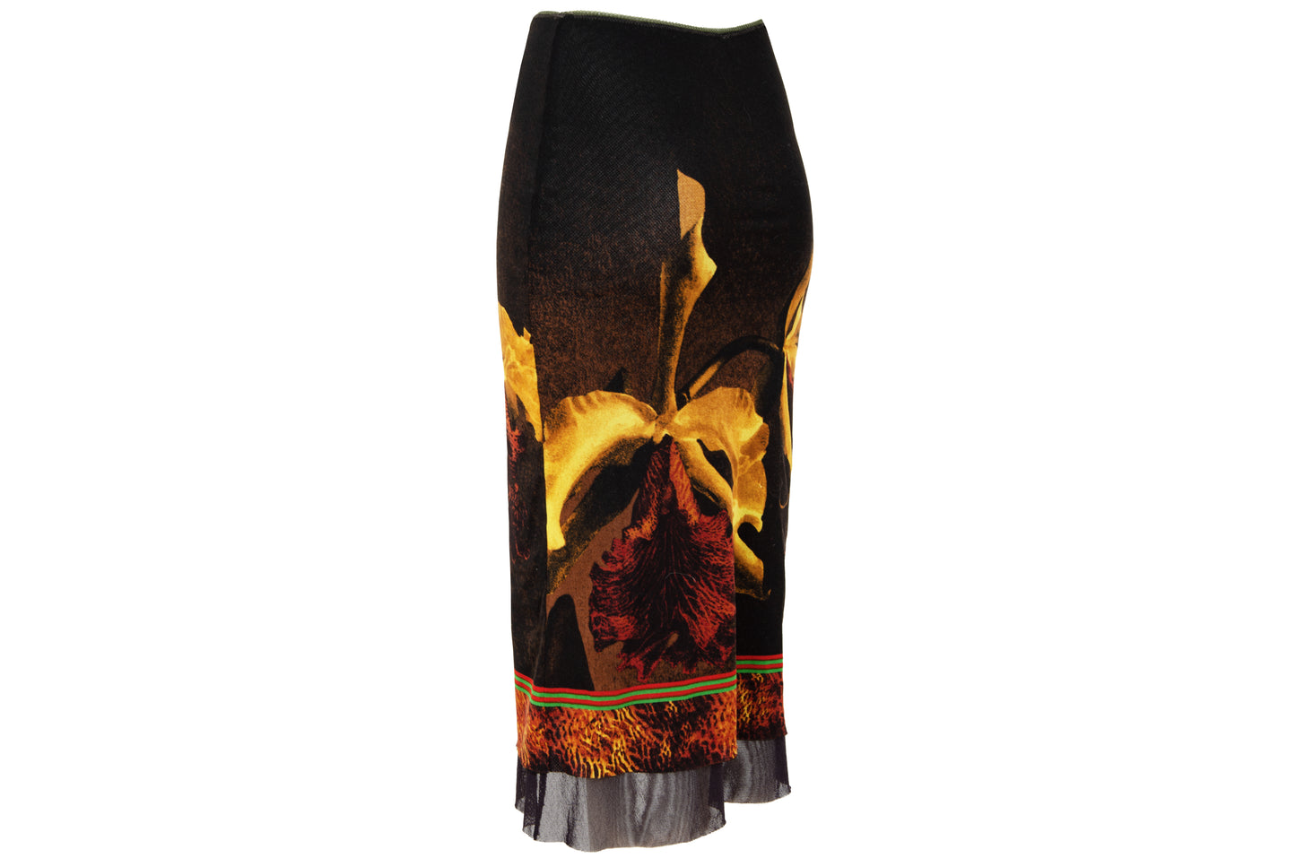 90s Italian brand sheer mesh orchid flower print skirt - Made in Italy