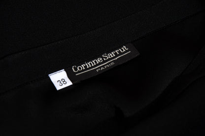 1990s Corinne Sarrut black maxi skirt with side button fastening and satin ribbon detailing
