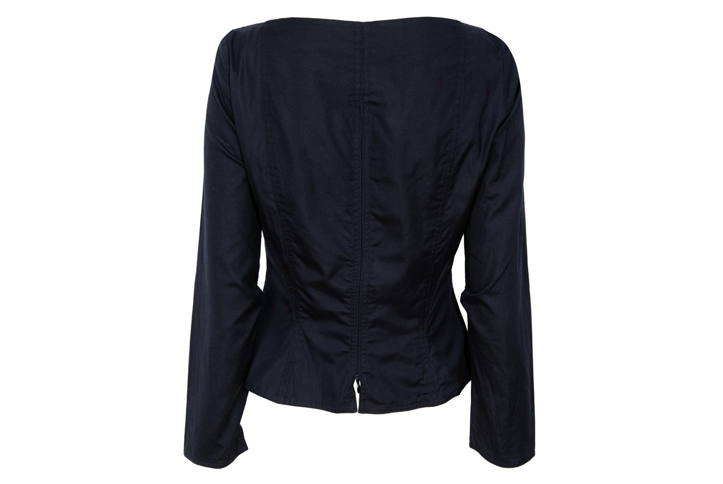Vintage Easton Pearson black cotton corset inspired lace-up blouse with zip back opening