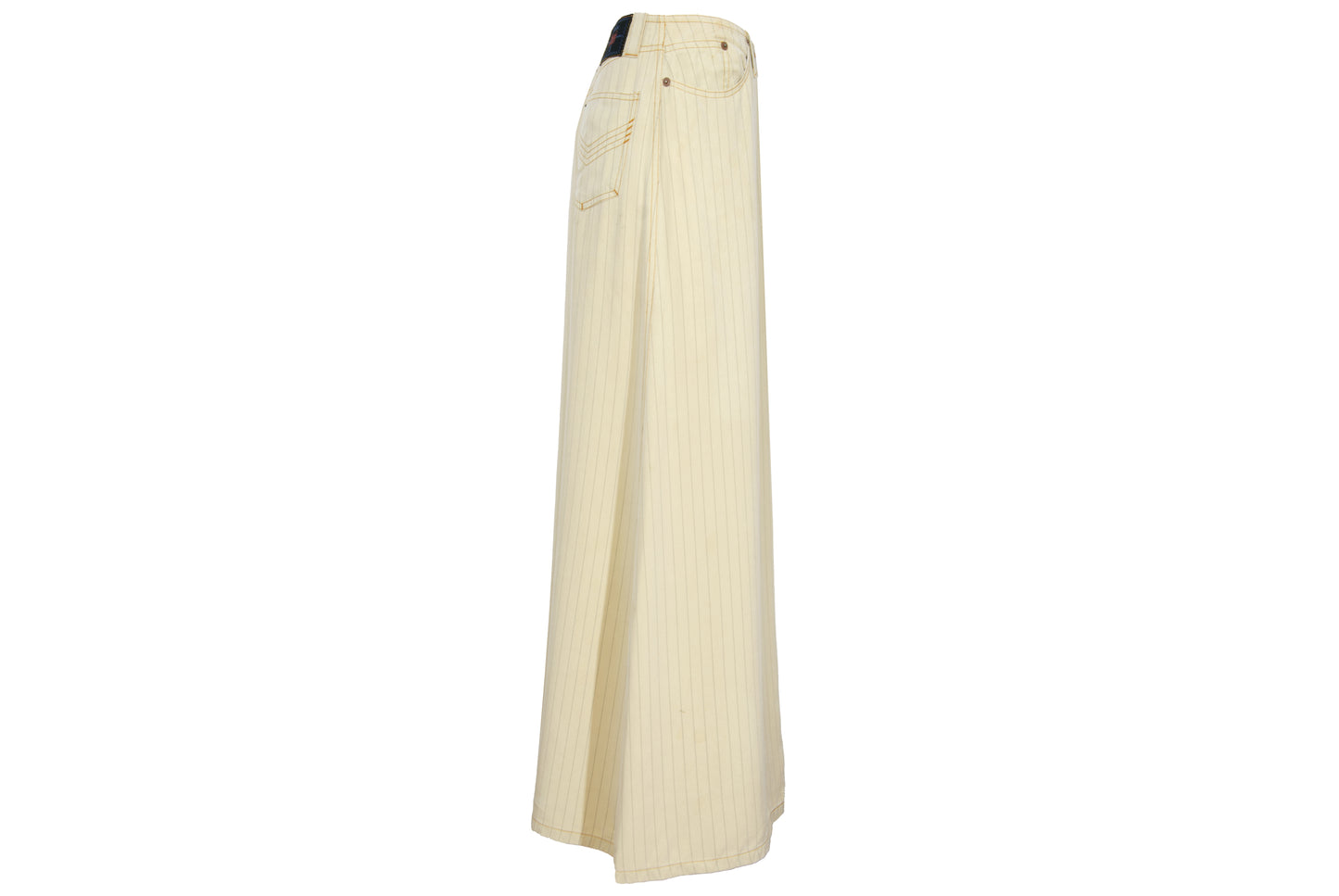 Vintage Jean Paul Gaultier butter yellow pinstripe low waisted maxi skirt