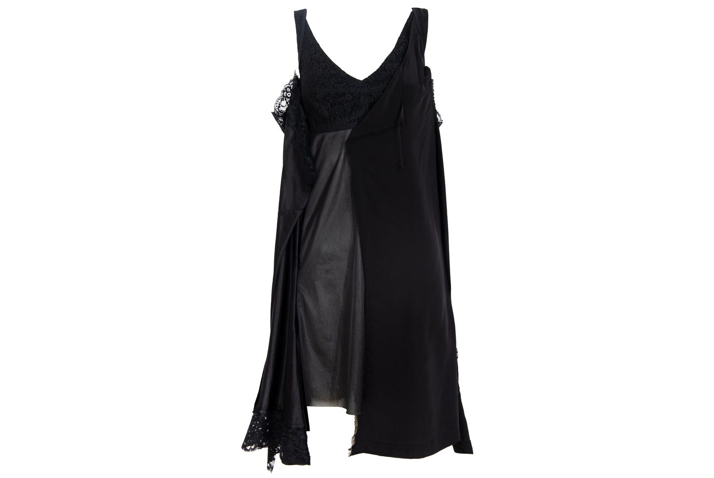 Vintage Japanese brand 100% silk experimental lingerie inspired deconstructed slip dress with asymmetrical lace panels