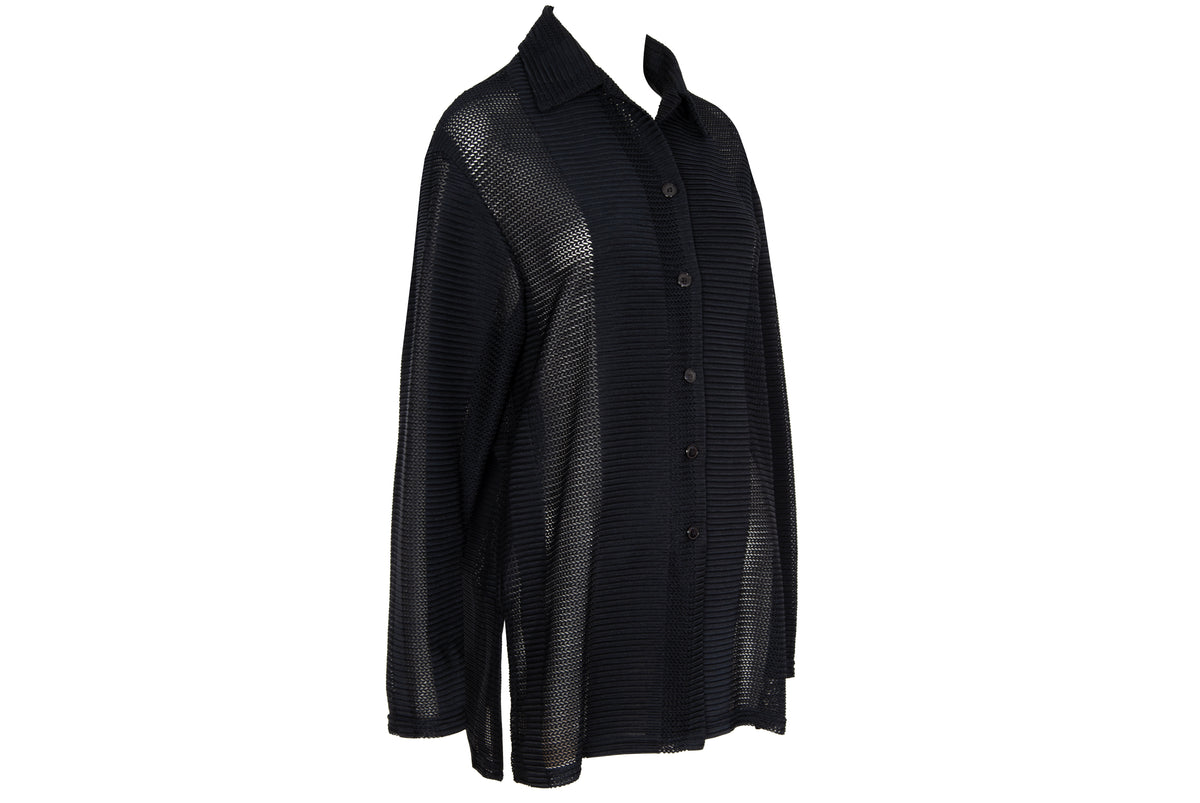 90s French brand permanent pleats sheer panels avant garde button-up shirt - Made in France