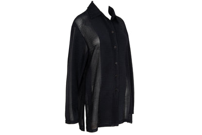 90s French brand permanent pleats sheer panels avant garde button-up shirt - Made in France