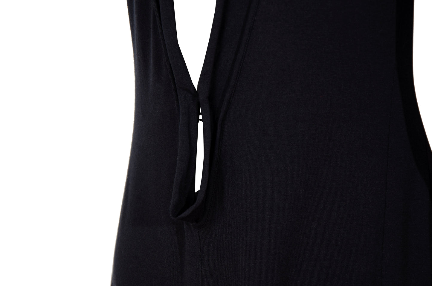 Vintage PierAntonioGaspari minimal black maxi dress with dramatic low back and asymmetrical sleeves