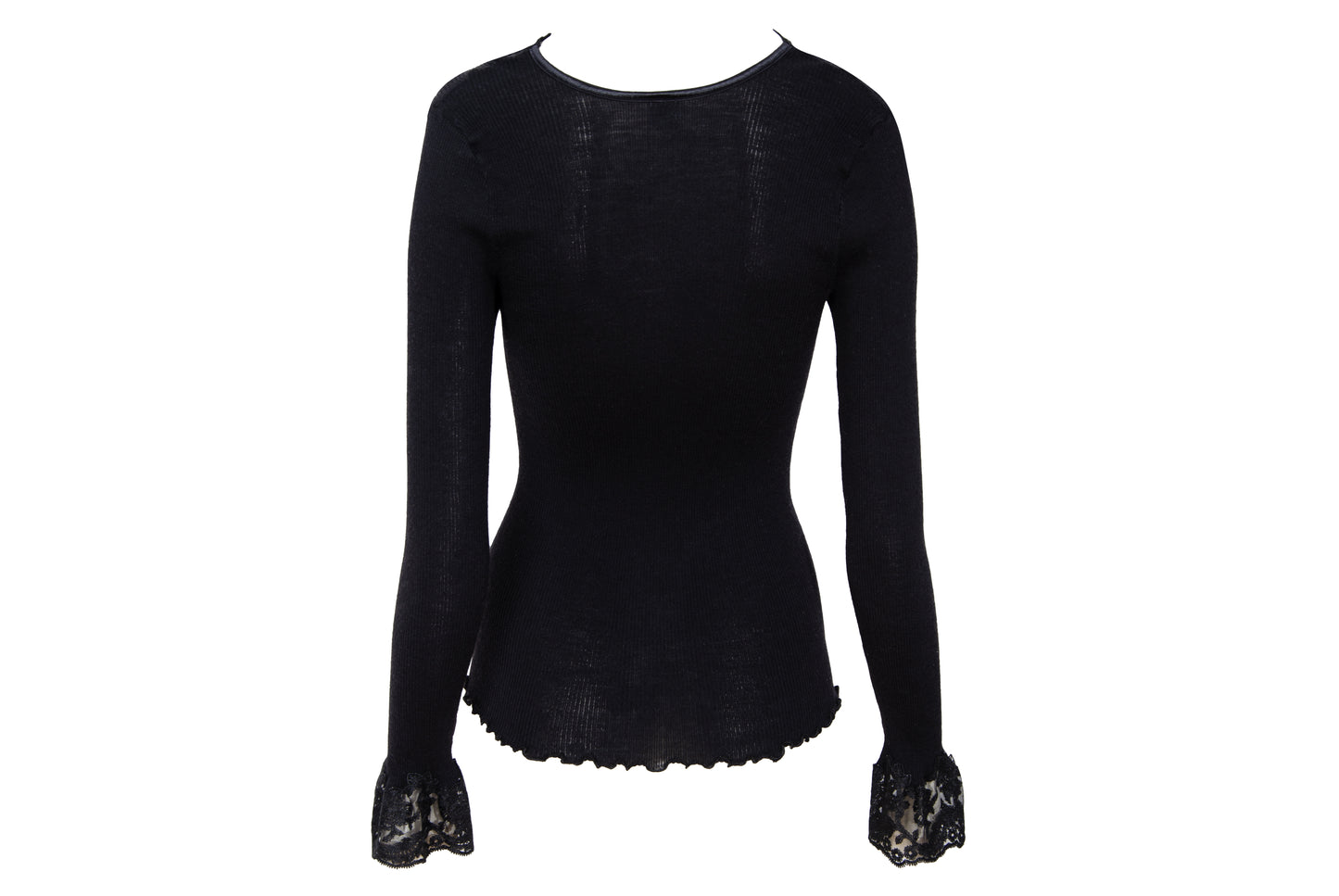 Vintage silk and wool sheer lace plunging neckline long sleeves top / Made in Italy