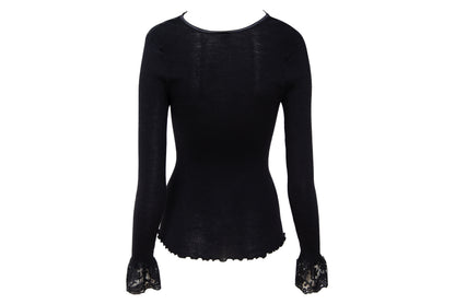 Vintage silk and wool sheer lace plunging neckline long sleeves top / Made in Italy