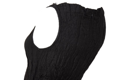 90s Marcel Marongiu black sleeveless top with permanent pleats and mesh ruffle trim