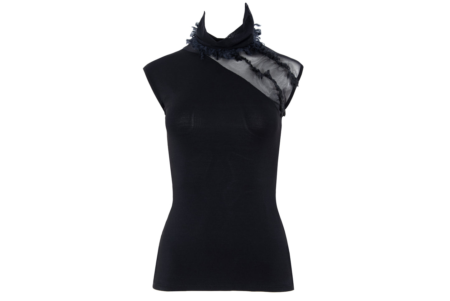 2000s Gianfranco Ferré black sheer mesh high neck sleeveless top