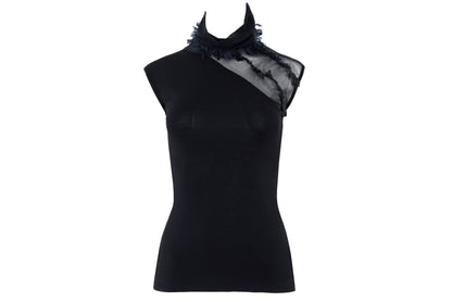 2000s Gianfranco Ferré black sheer mesh high neck sleeveless top
