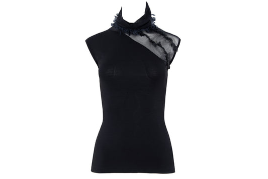2000s Gianfranco Ferré black sheer mesh high neck sleeveless top