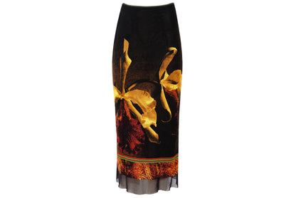 90s Italian brand sheer mesh orchid flower print skirt - Made in Italy