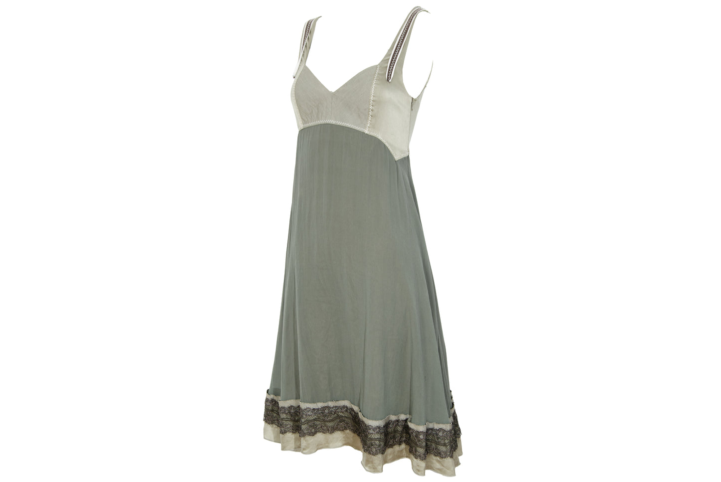 2000s Italian brand silk empire waist dress with lace trim - Made in Italy
