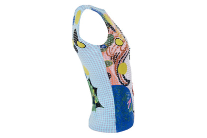 2000s pop art inspired tank top - Comic style portrait adorned with sequins and beads