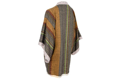 Vintage handwoven linen striped wide sleeves kimono inspired jacket - Made in Italy