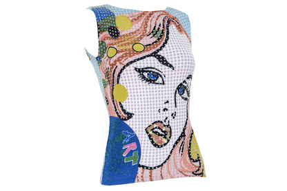 2000s pop art inspired tank top - Comic style portrait adorned with sequins and beads
