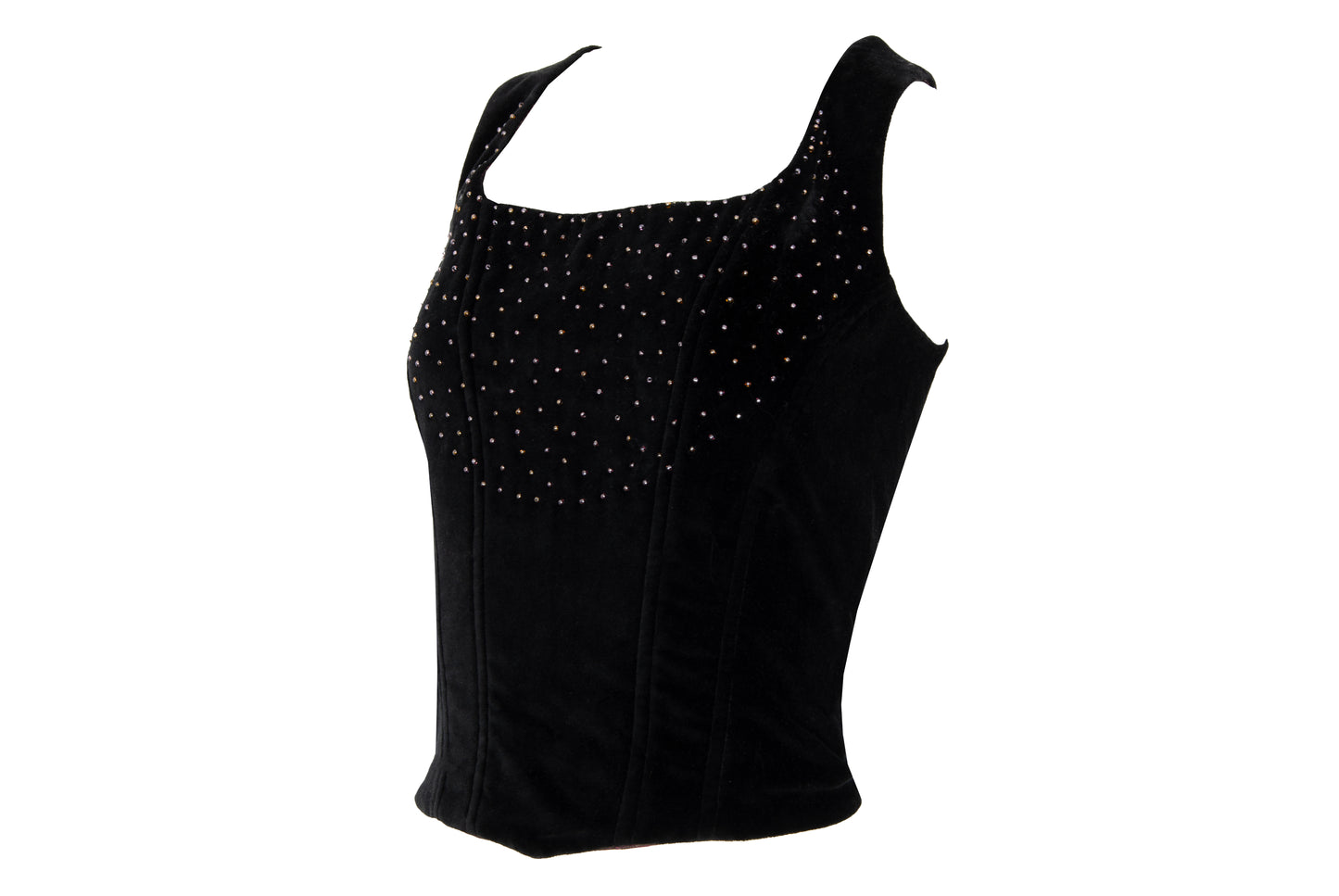1990s Nicole Cadine black velvet corset with crystal beads and lace-up back