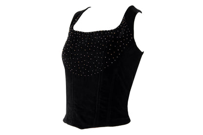 1990s Nicole Cadine black velvet corset with crystal beads and lace-up back