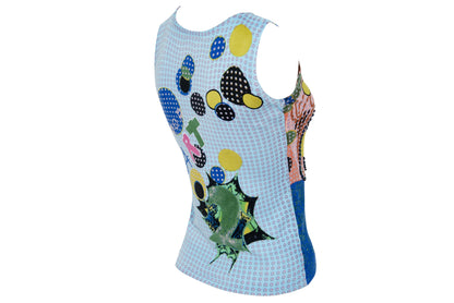 2000s pop art inspired tank top - Comic style portrait adorned with sequins and beads