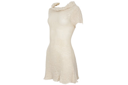 F/W 2002 Simultaneous cream open knit turtleneck mini dress - Made in Italy