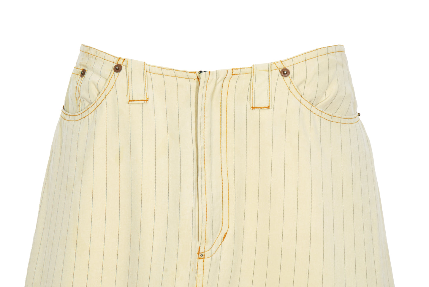 Vintage Jean Paul Gaultier butter yellow pinstripe low waisted maxi skirt