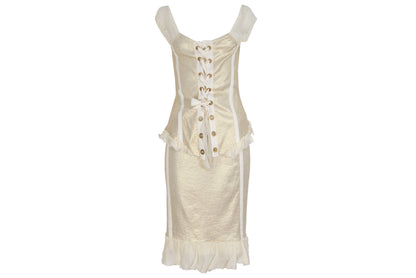 2000s Italian designer champagne gold silk blend top and skirt two piece set