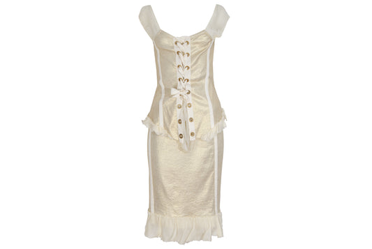 2000s Italian designer champagne gold silk blend top and skirt two piece set