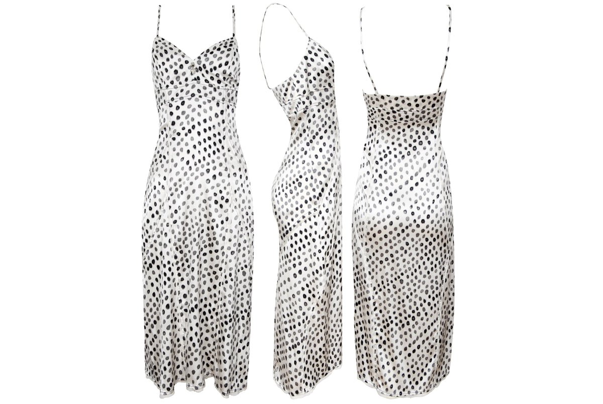 2000s Italian designer silk polka dot spaghetti straps midi dress - Made in Italy