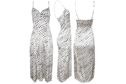 2000s Italian designer silk polka dot spaghetti straps midi dress - Made in Italy