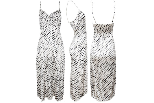 2000s Italian designer silk polka dot spaghetti straps midi dress - Made in Italy